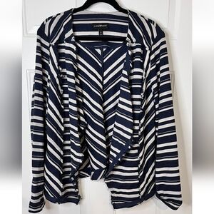 Lane Bryant Navy and White Striped Open Front Cardigan